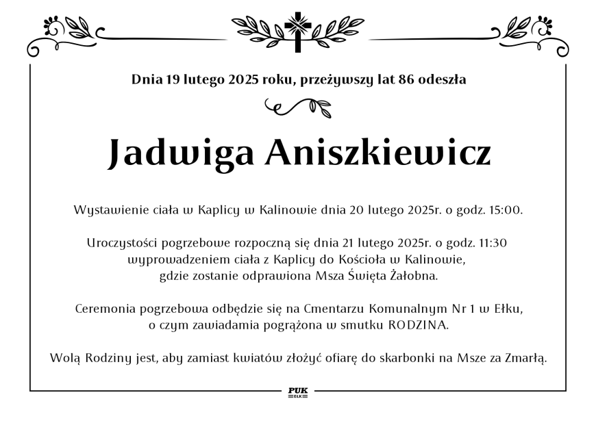 Jadwiga Aniszkiewicz - nekrolog